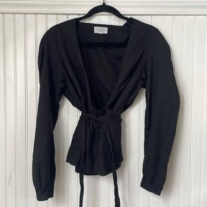 KOTN Black Woven Wrap Top